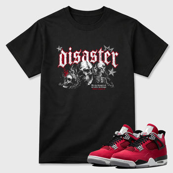 Disaster Graphic T-Shirt sneaker match tee designed for the Air Jordan 4 Toro Bravo, featuring coordinated color options for a perfect streetwear match. Black 1 shirt.