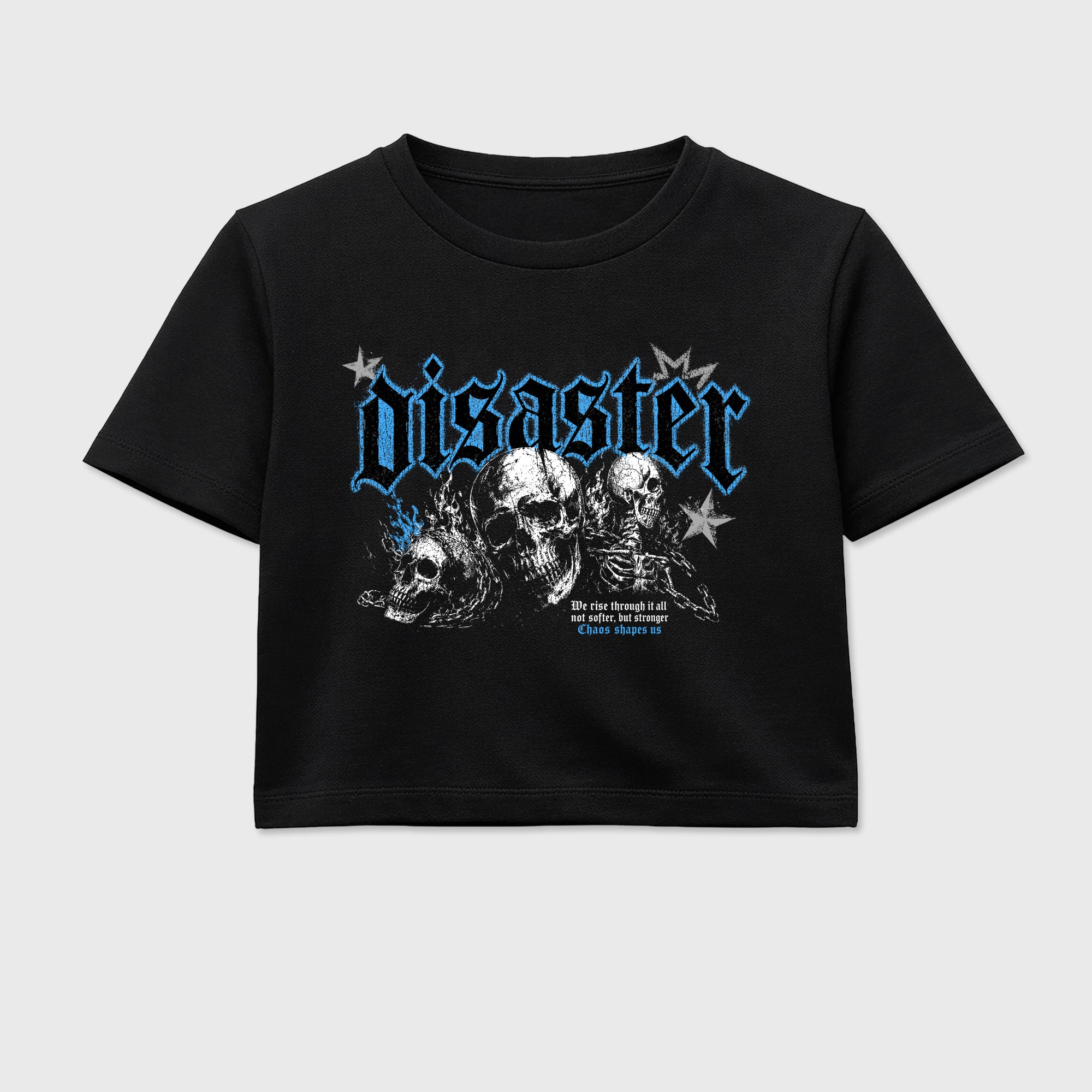 Disaster women’s crop tee designed to match the Air Jordan 5 Black Carolina, featuring coordinated Black 2 options for a perfect streetwear vibe.