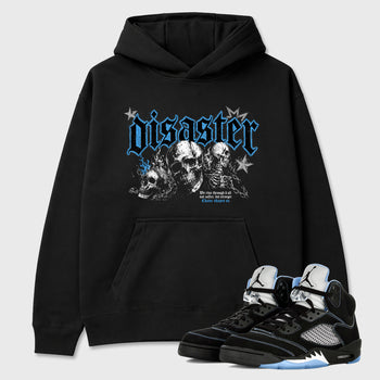 Disaster Graphic T-Shirt sneaker match tee designed for the Air Jordan 5 Black University Blue, featuring coordinated color options for a perfect streetwear match. Black 1 shirt.