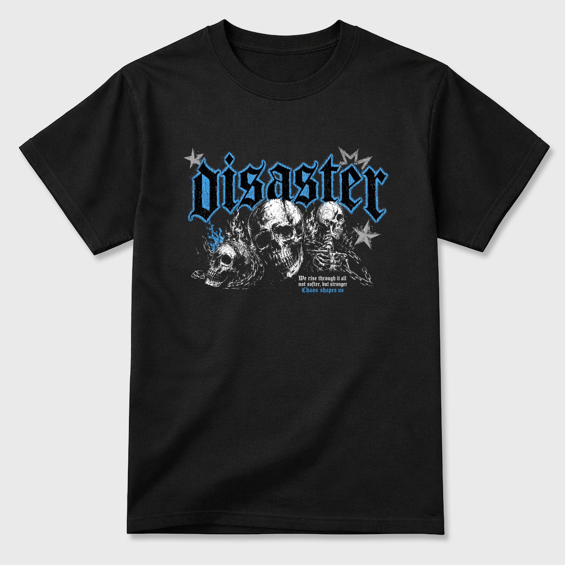 Disaster Graphic T-Shirt sneaker match tee designed for the Air Jordan 5 Black University Blue, featuring coordinated color options for a perfect streetwear match. Black 2 shirt.