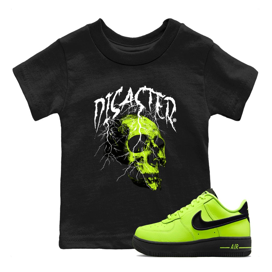 Air Force 1 Low Dance Volt t-shirts to match sneakers Disater Skull sneaker match tees Air Force 1 Volt match shoes to clothes SNRT Sneaker Tees Youth Baby Black 1 tee