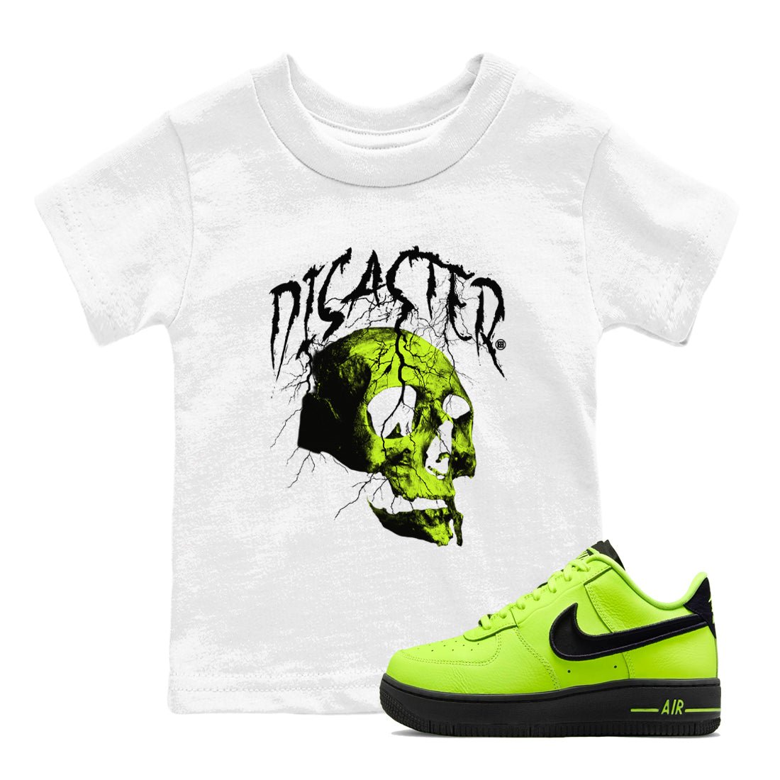 Air Force 1 Low Dance Volt t-shirts to match sneakers Disater Skull sneaker match tees Air Force 1 Volt match shoes to clothes SNRT Sneaker Tees Youth Baby White 1 tee