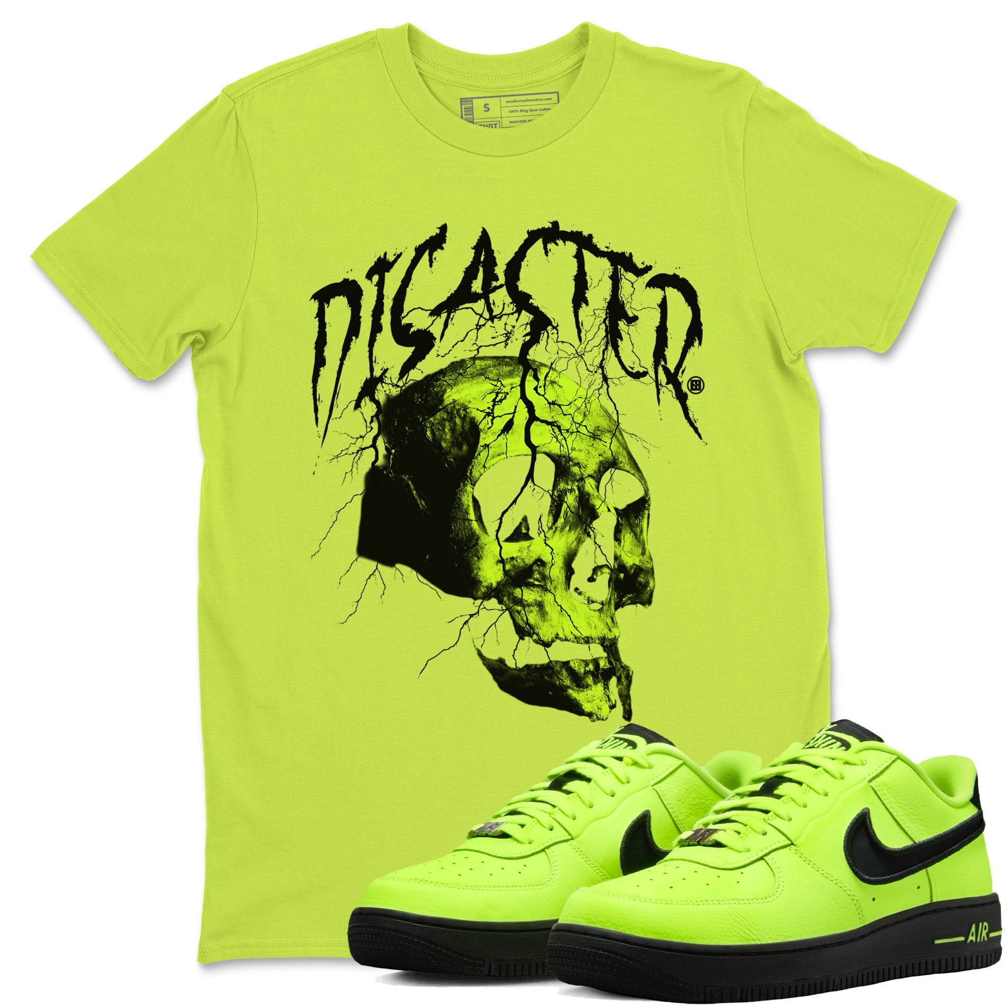 Air Force 1 Low Dance Volt t-shirts to match sneakers Disater Skull sneaker match tees Air Force 1 Volt match shoes to clothes SNRT Sneaker Tees unisex cotton Safety Green 1 shirts