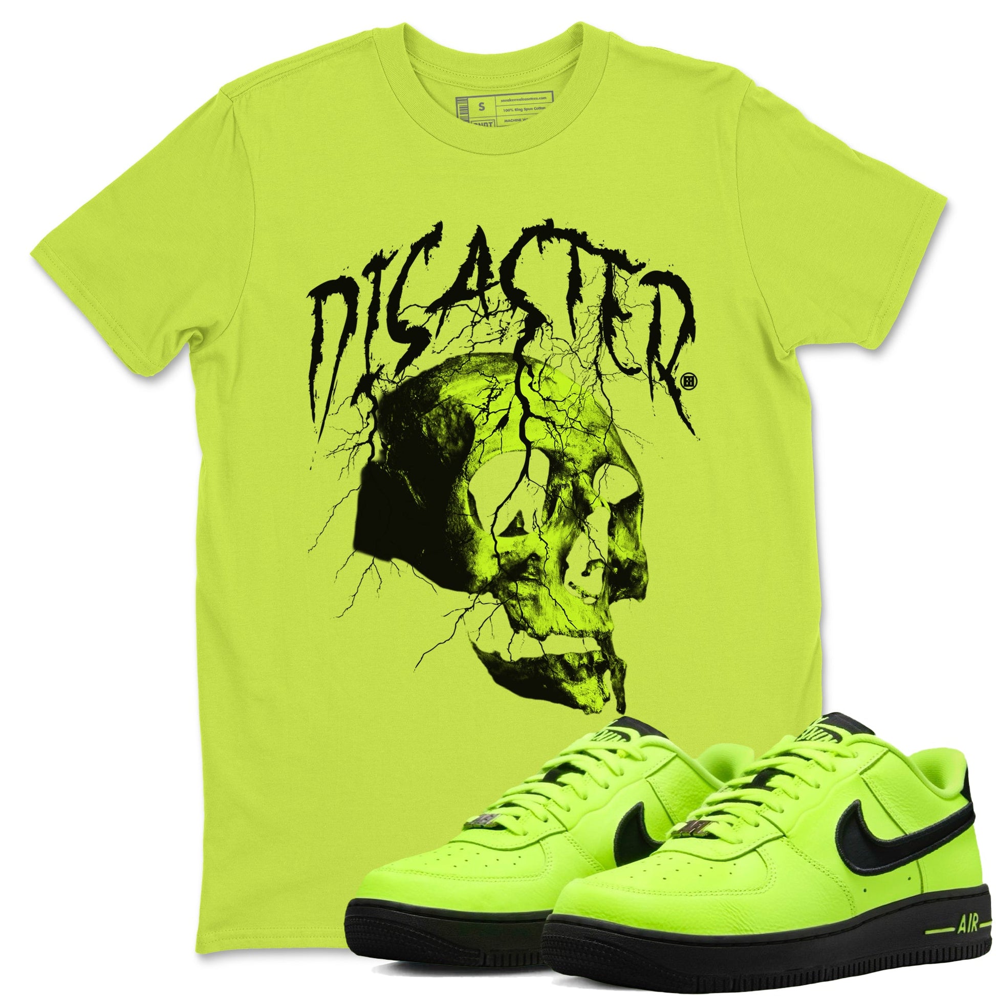 Air Force 1 Low Dance Volt t-shirts to match sneakers Disater Skull sneaker match tees Air Force 1 Volt match shoes to clothes SNRT Sneaker Tees unisex cotton Safety Green 1 shirts
