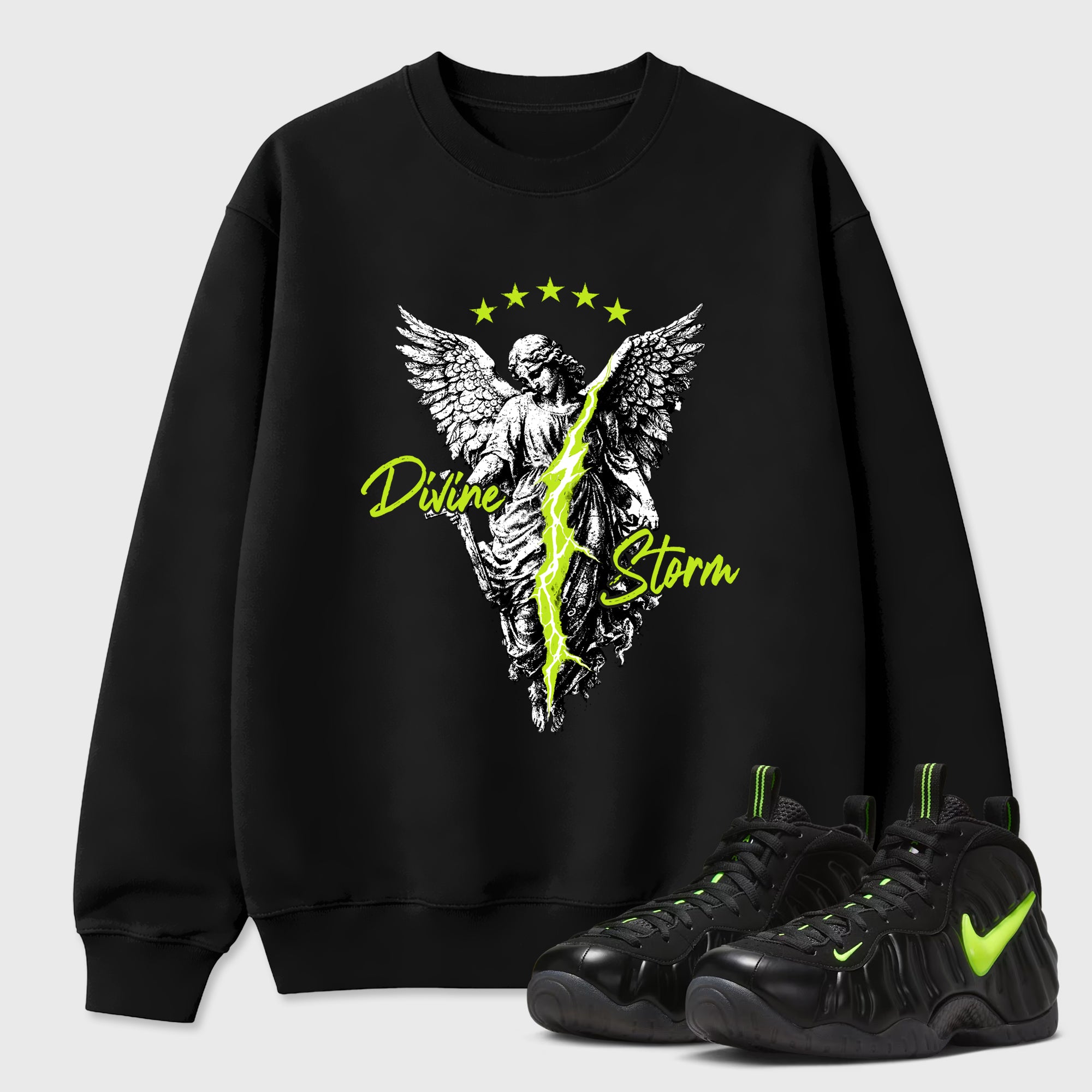 Sneaker match tees – Sneaker Tees To Match Air Foamposite Pro Black Shoes – Divine Storm Tee Black 1