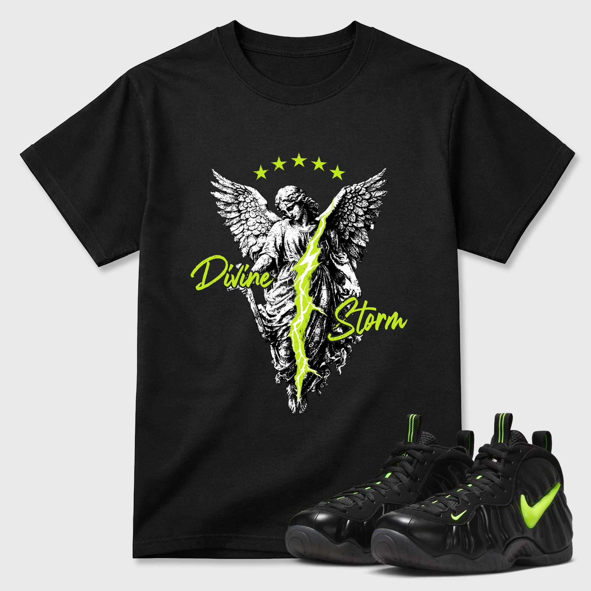 Sneaker match tees – Sneaker Tees To Match Air Foamposite Pro Black Shoes – Divine Storm Tee Black 1