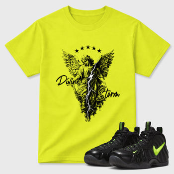 Sneaker match tees – Sneaker Tees To Match Air Foamposite Pro Black Shoes – Divine Storm Tee Safety Green 1