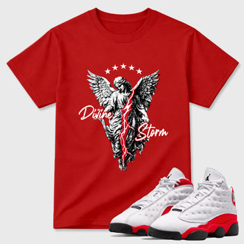 Sneaker match tees – Sneaker Tees To Match Air Jordan 13 University Red Shoes – Divine Storm Tee Red 1