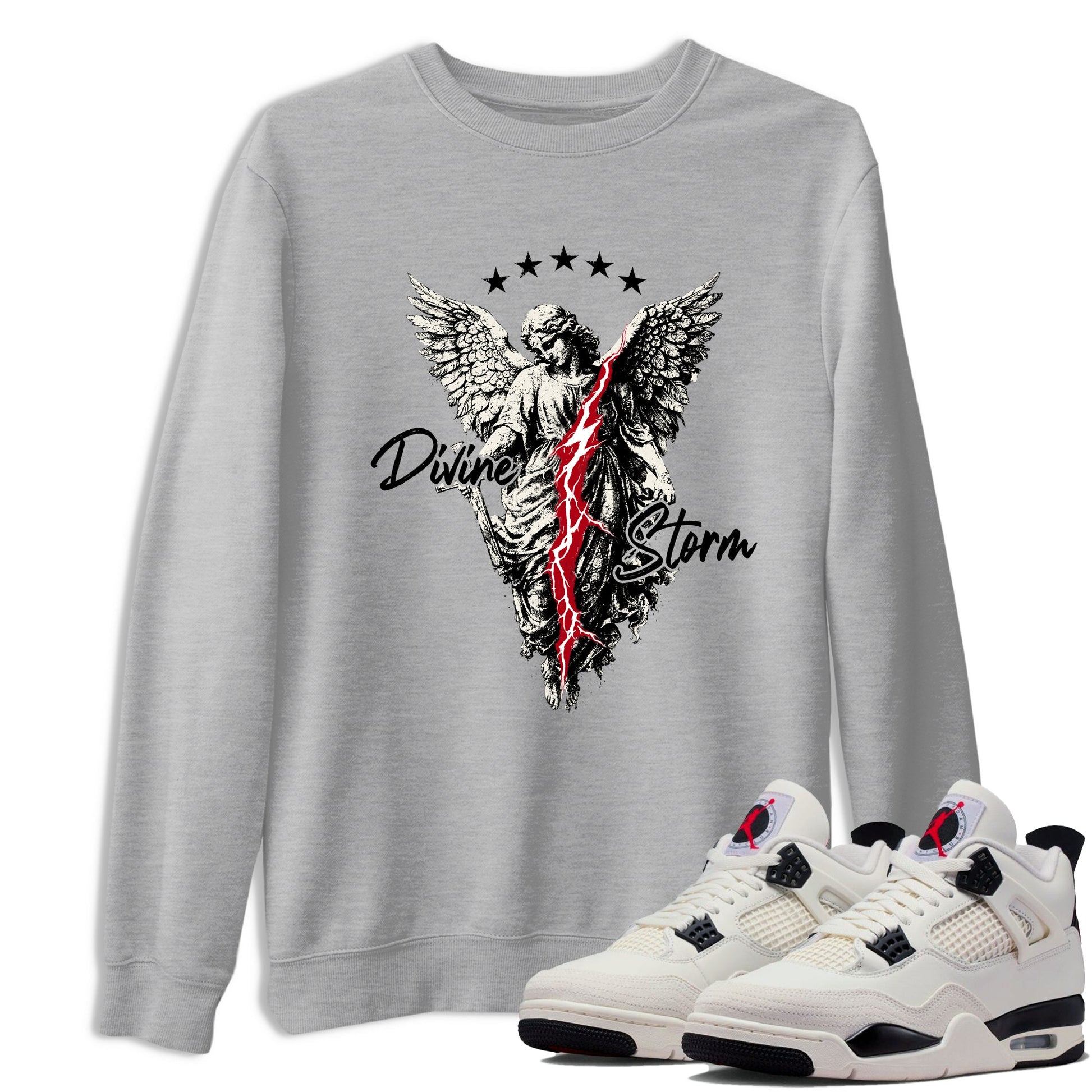 Sneaker match tees – Sneaker Tees To Match Air Jordan 4 Flight Club Shoes – Divine Storm Tee Heather Grey 1