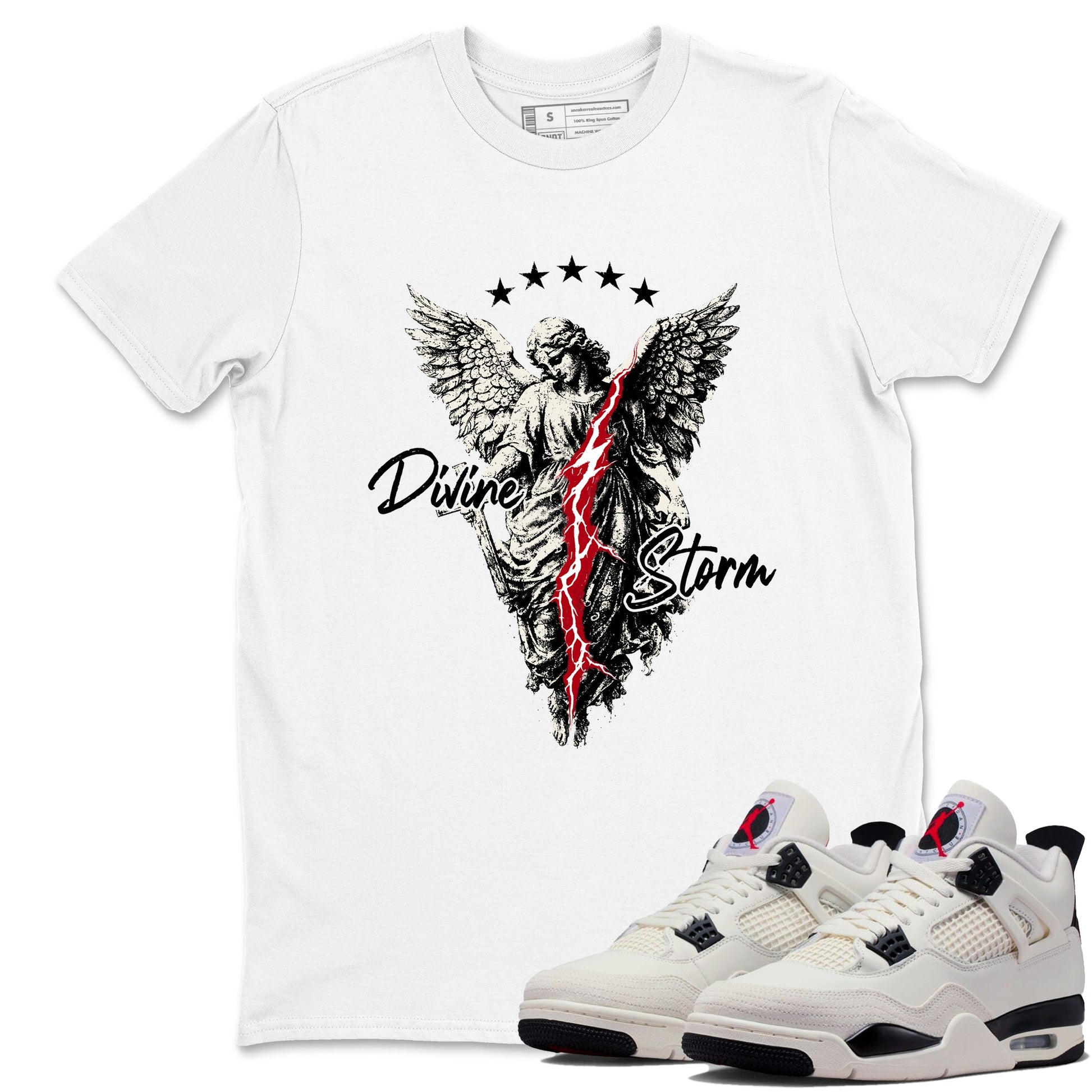 Sneaker match tees – Sneaker Tees To Match Air Jordan 4 Flight Club Shoes – Divine Storm Tee White 1