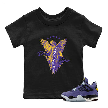 Sneaker match tees – Sneaker Tees To Match Air Jordan 4 Lakeshow Shoes – Divine Storm Kids T-Shirt Black 1