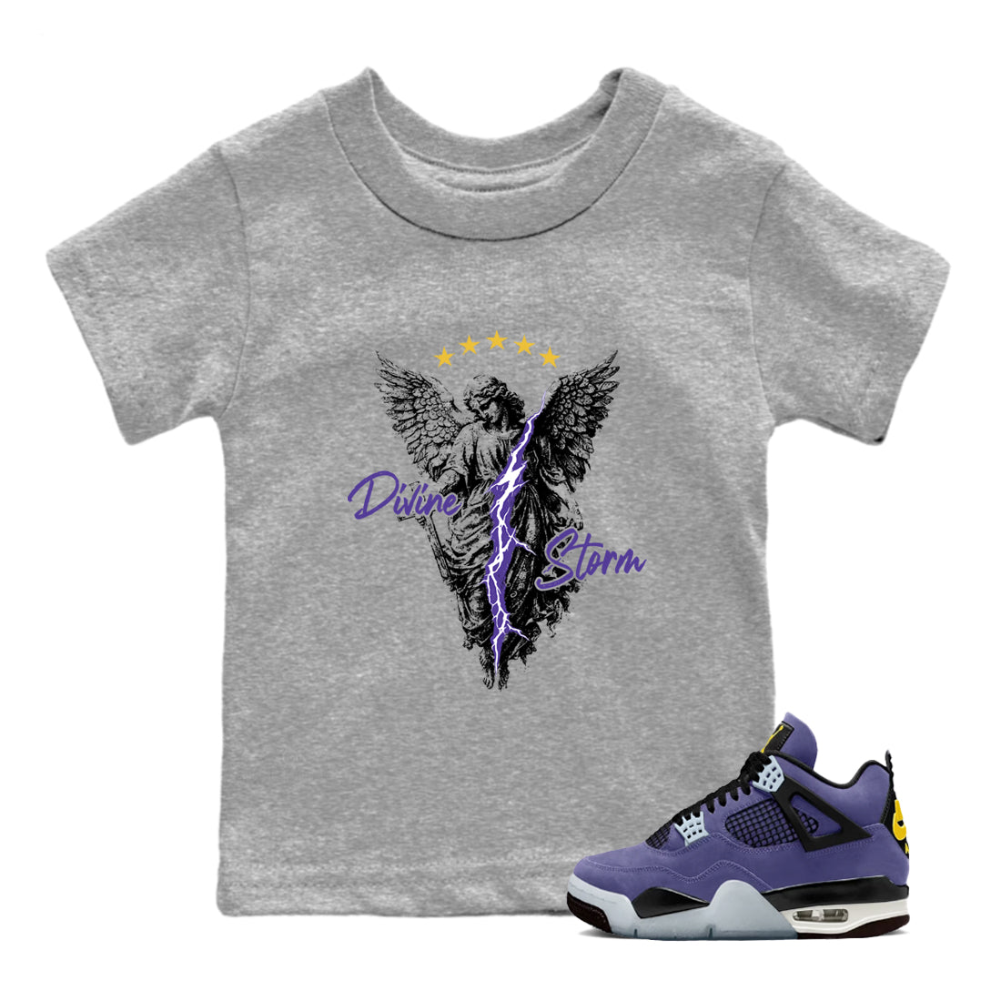 Sneaker match tees – Sneaker Tees To Match Air Jordan 4 Lakeshow Shoes – Divine Storm Kids T-Shirt Heather Grey 1