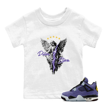 Sneaker match tees – Sneaker Tees To Match Air Jordan 4 Lakeshow Shoes – Divine Storm Kids T-Shirt White 1