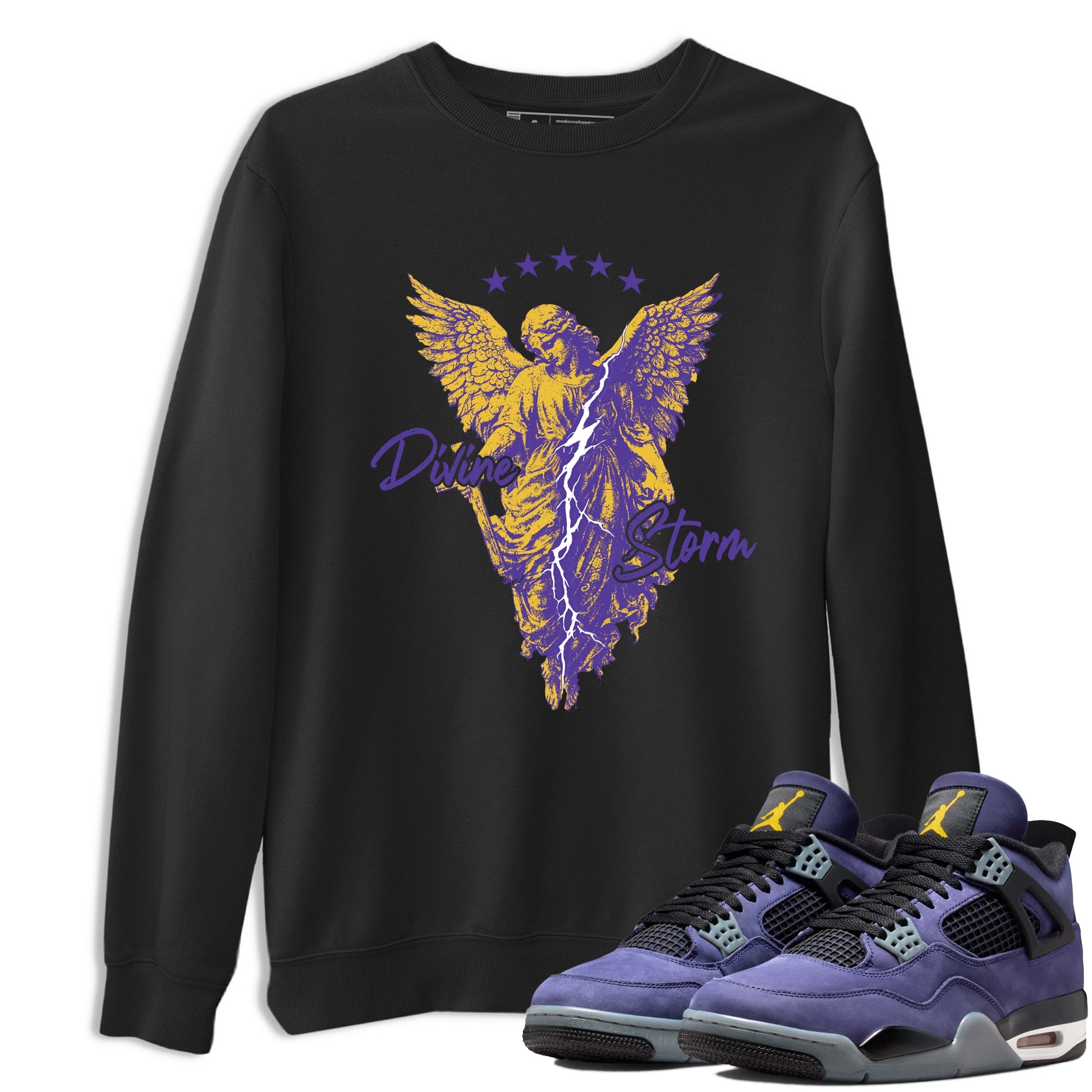 Sneaker match tees – Sneaker Tees To Match Air Jordan 4 Lakeshow Shoes – Divine Storm Tee Black 1