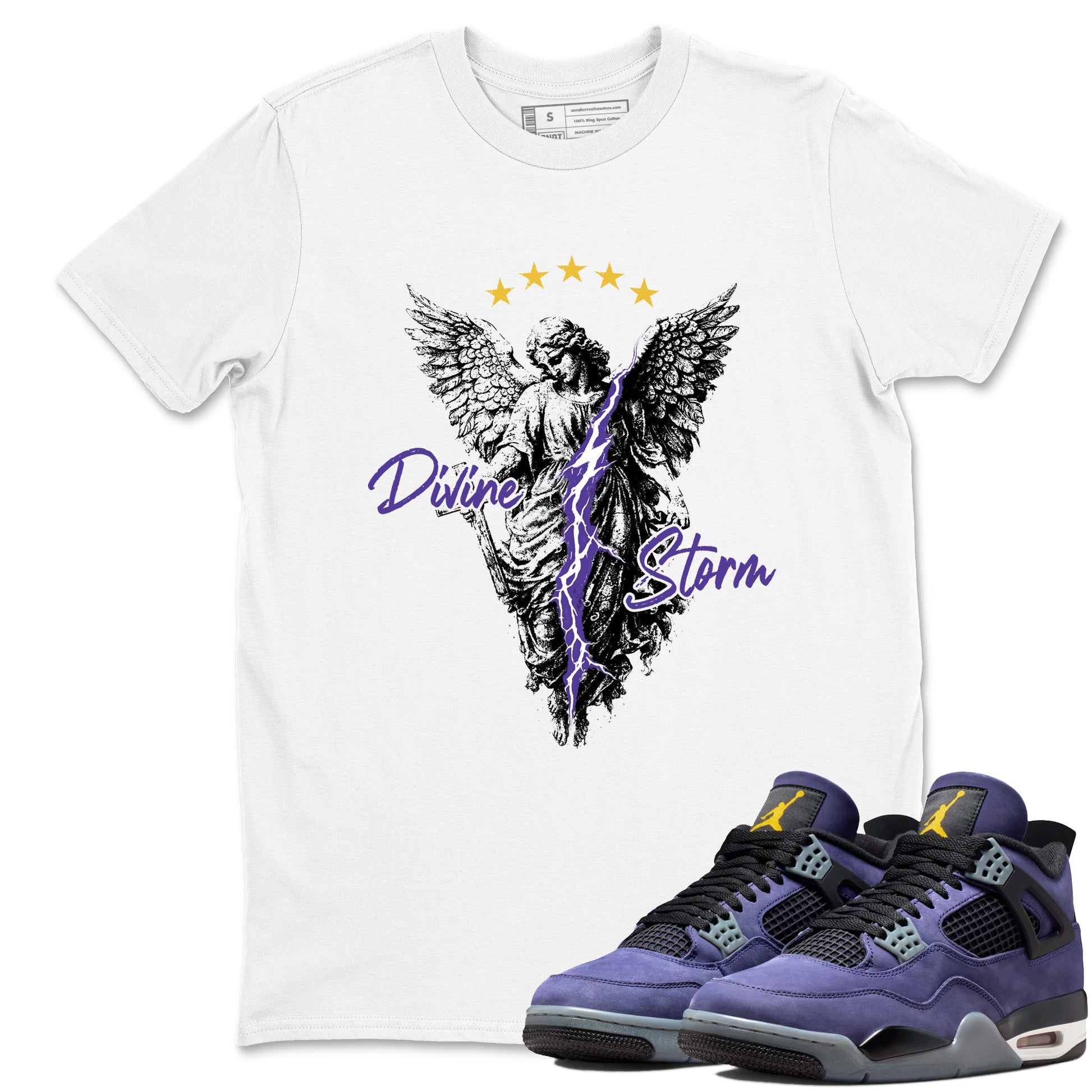 Sneaker match tees – Sneaker Tees To Match Air Jordan 4 Lakeshow Shoes – Divine Storm Tee White 1