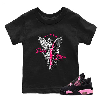 Perfect Valentine's Day Gifts graphic tee  – Sneaker Tees To Match Air Jordan 4 Pink Thunder – Divine Storm Kids Graphic T-Shirt Black 1