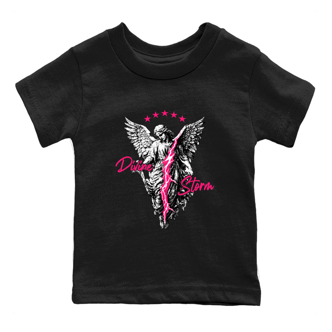 Perfect Valentine's Day Gifts graphic tee  – Sneaker Tees To Match Air Jordan 4 Pink Thunder – Divine Storm Kids Graphic T-Shirt Black 2