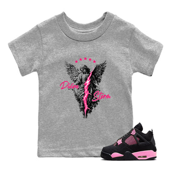 Perfect Valentine's Day Gifts graphic tee  – Sneaker Tees To Match Air Jordan 4 Pink Thunder – Divine Storm Kids Graphic T-Shirt Heather Grey 1