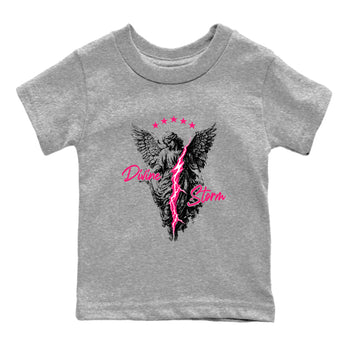 Perfect Valentine's Day Gifts graphic tee  – Sneaker Tees To Match Air Jordan 4 Pink Thunder – Divine Storm Kids Graphic T-Shirt Heather Grey 2