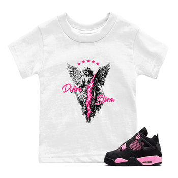 Perfect Valentine's Day Gifts graphic tee  – Sneaker Tees To Match Air Jordan 4 Pink Thunder – Divine Storm Kids Graphic T-Shirt White 1