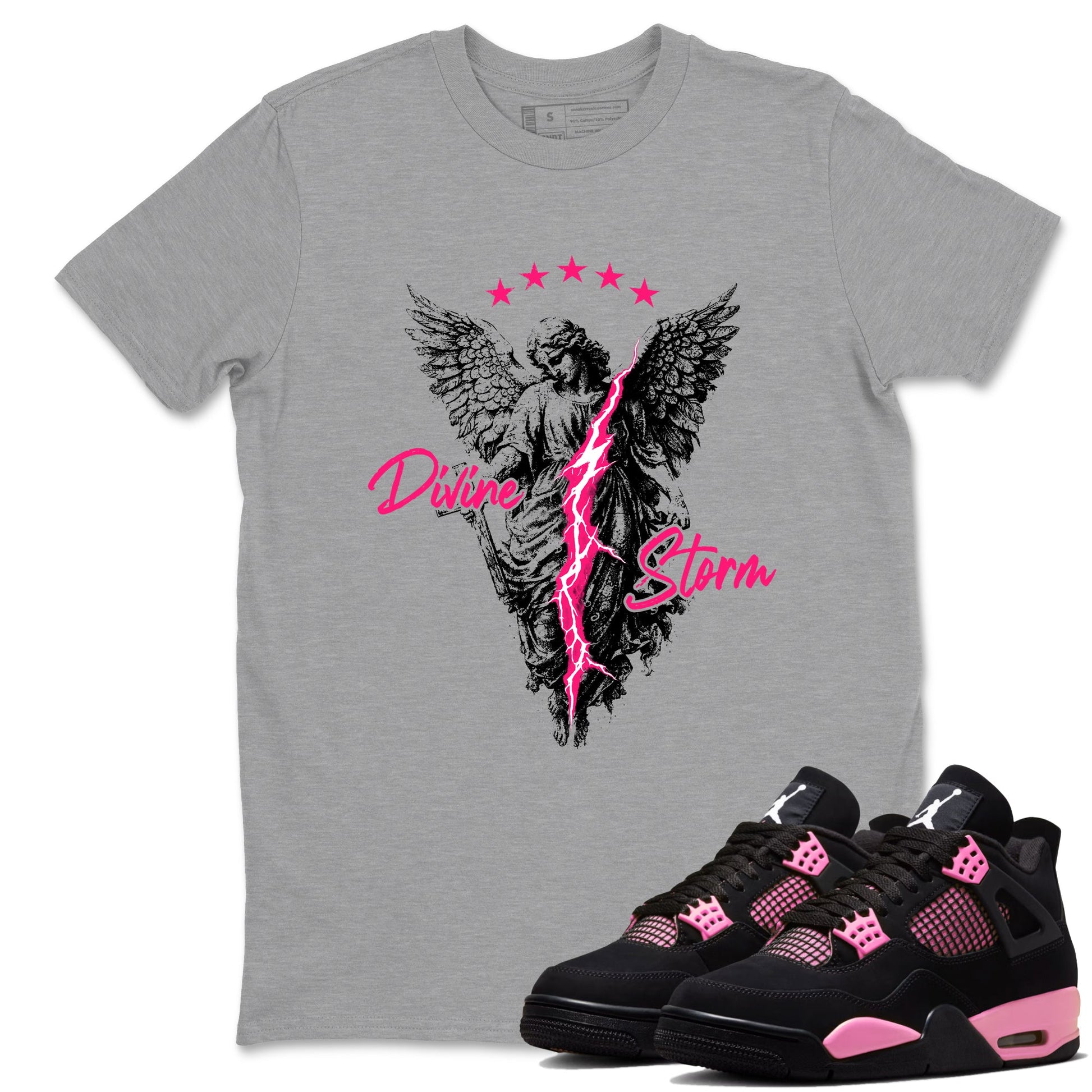 Perfect Valentine's Day Gifts graphic tee  – Sneaker Tees To Match Air Jordan 4 Pink Thunder – Divine Storm Tee Heather Grey 1