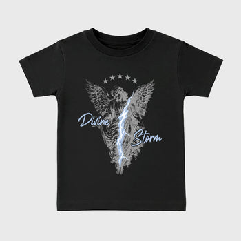 Sneakerfit for Sneakerheads – Sneaker Tees To Match Air Jordan 5 Wolf Grey Sneakers – Divine Storm Kids T-Shirt Black 2
