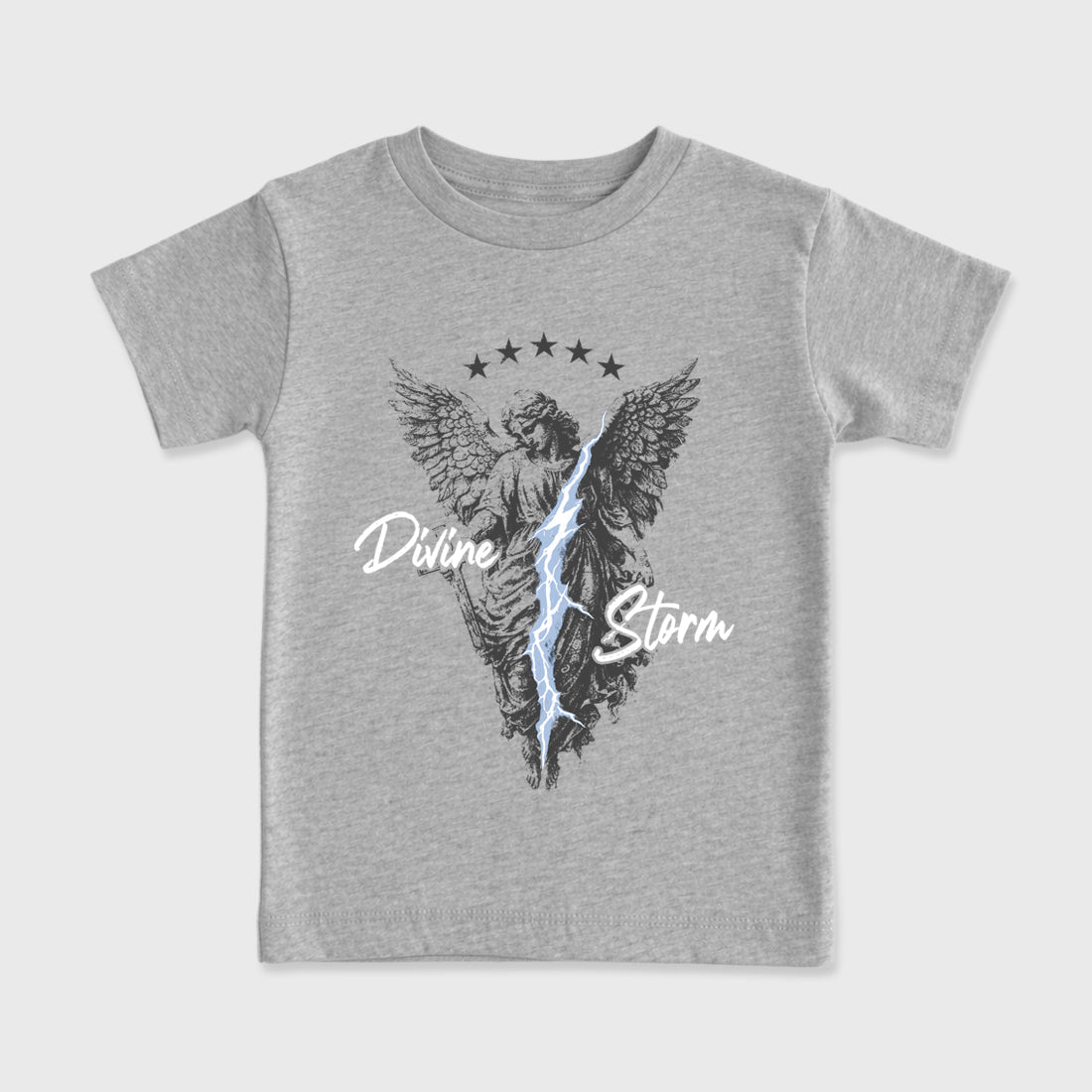 Sneakerfit for Sneakerheads – Sneaker Tees To Match Air Jordan 5 Wolf Grey Sneakers – Divine Storm Kids T-Shirt Heather Grey 2
