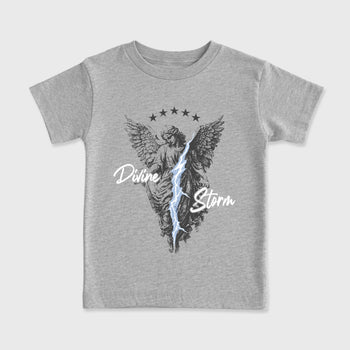 Sneakerfit for Sneakerheads – Sneaker Tees To Match Air Jordan 5 Wolf Grey Sneakers – Divine Storm Kids T-Shirt Heather Grey 2