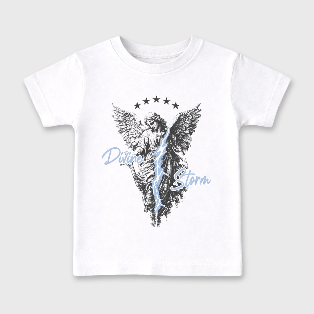 Sneakerfit for Sneakerheads – Sneaker Tees To Match Air Jordan 5 Wolf Grey Sneakers – Divine Storm Kids T-Shirt White 2