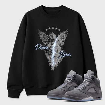 Sneakerfit for Sneakerheads – Sneaker Tees To Match Air Jordan 5 Wolf Grey Sneakers – Divine Storm Tee Black 1