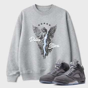 Sneakerfit for Sneakerheads – Sneaker Tees To Match Air Jordan 5 Wolf Grey Sneakers – Divine Storm Tee Heather Grey 1