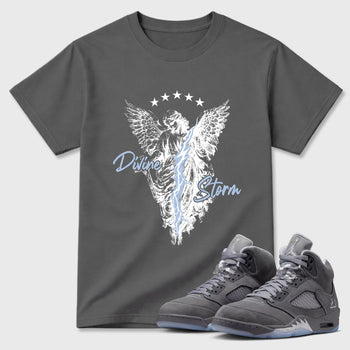 Sneakerfit for Sneakerheads – Sneaker Tees To Match Air Jordan 5 Wolf Grey Sneakers – Divine Storm Tee Cool Grey 1