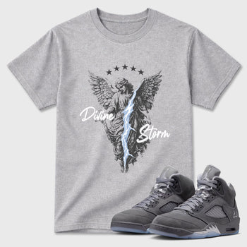 Sneakerfit for Sneakerheads – Sneaker Tees To Match Air Jordan 5 Wolf Grey Sneakers – Divine Storm Tee Heather Grey 1