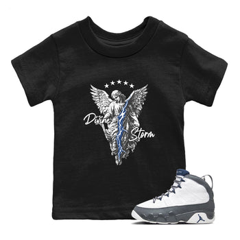 Sneaker match tees – Sneaker Tees To Match Air Jordan 9 Flint Grey Shoes – Divine Storm Kids T-Shirt Black 1