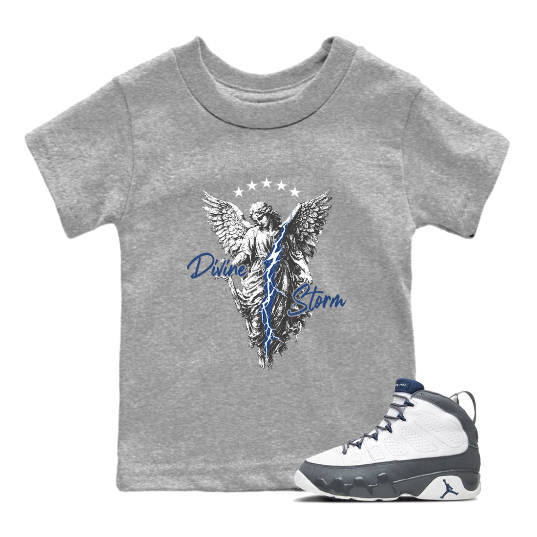 Sneaker match tees – Sneaker Tees To Match Air Jordan 9 Flint Grey Shoes – Divine Storm Kids T-Shirt Heather Grey 1
