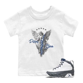 Sneaker match tees – Sneaker Tees To Match Air Jordan 9 Flint Grey Shoes – Divine Storm Kids T-Shirt White 1