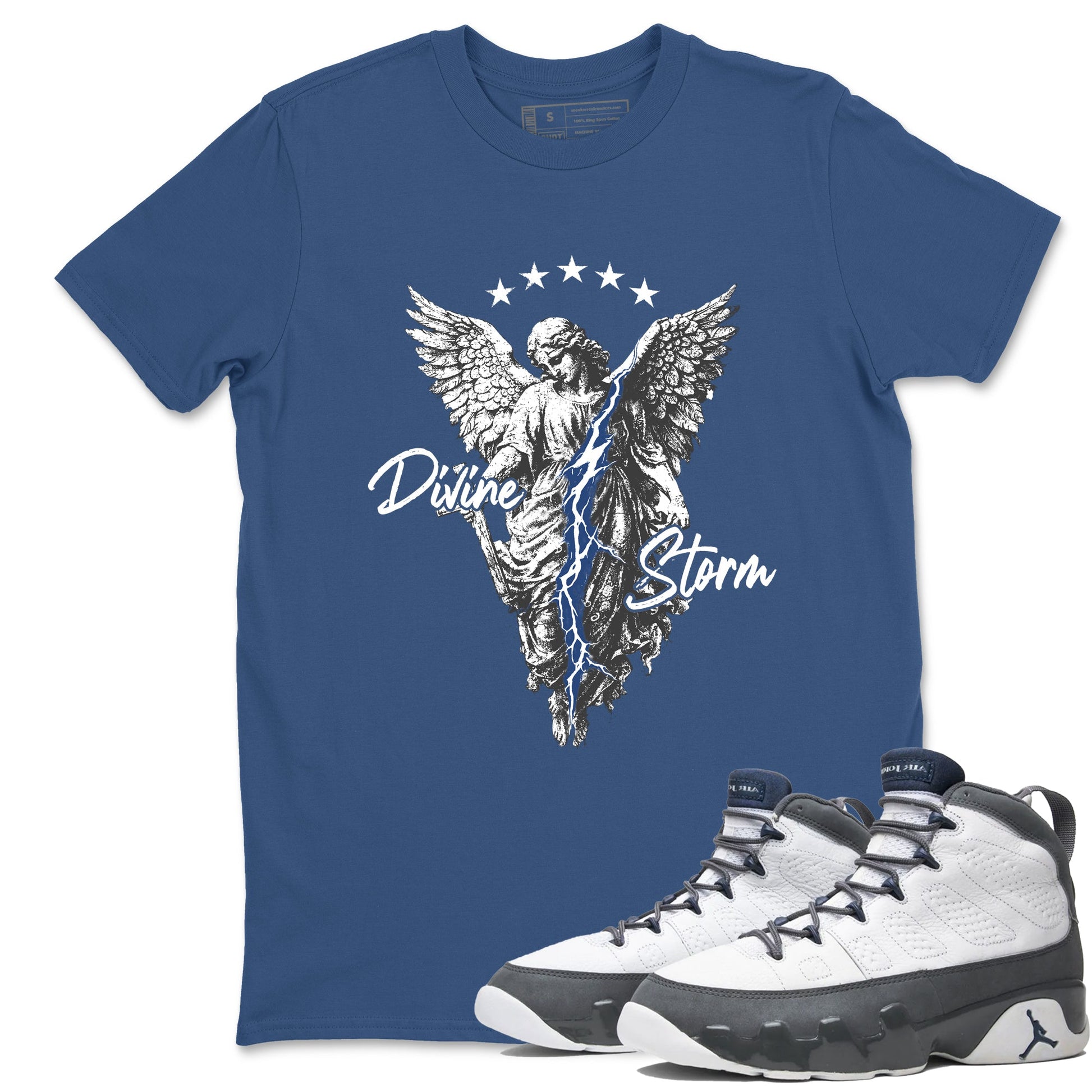 Sneaker match tees – Sneaker Tees To Match Air Jordan 9 Flint Grey Shoes – Divine Storm Tee Denim Blue 1