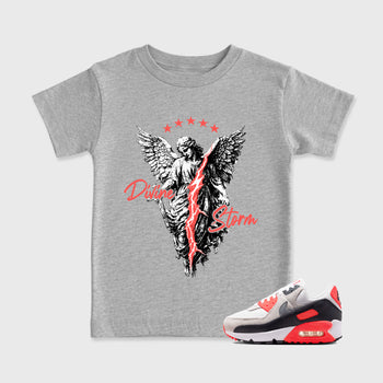 Sneaker match tees – Sneaker Tees To Match Air Max 90 Infrared Shoes – Divine Storm Kids T-Shirt Heather Grey 1