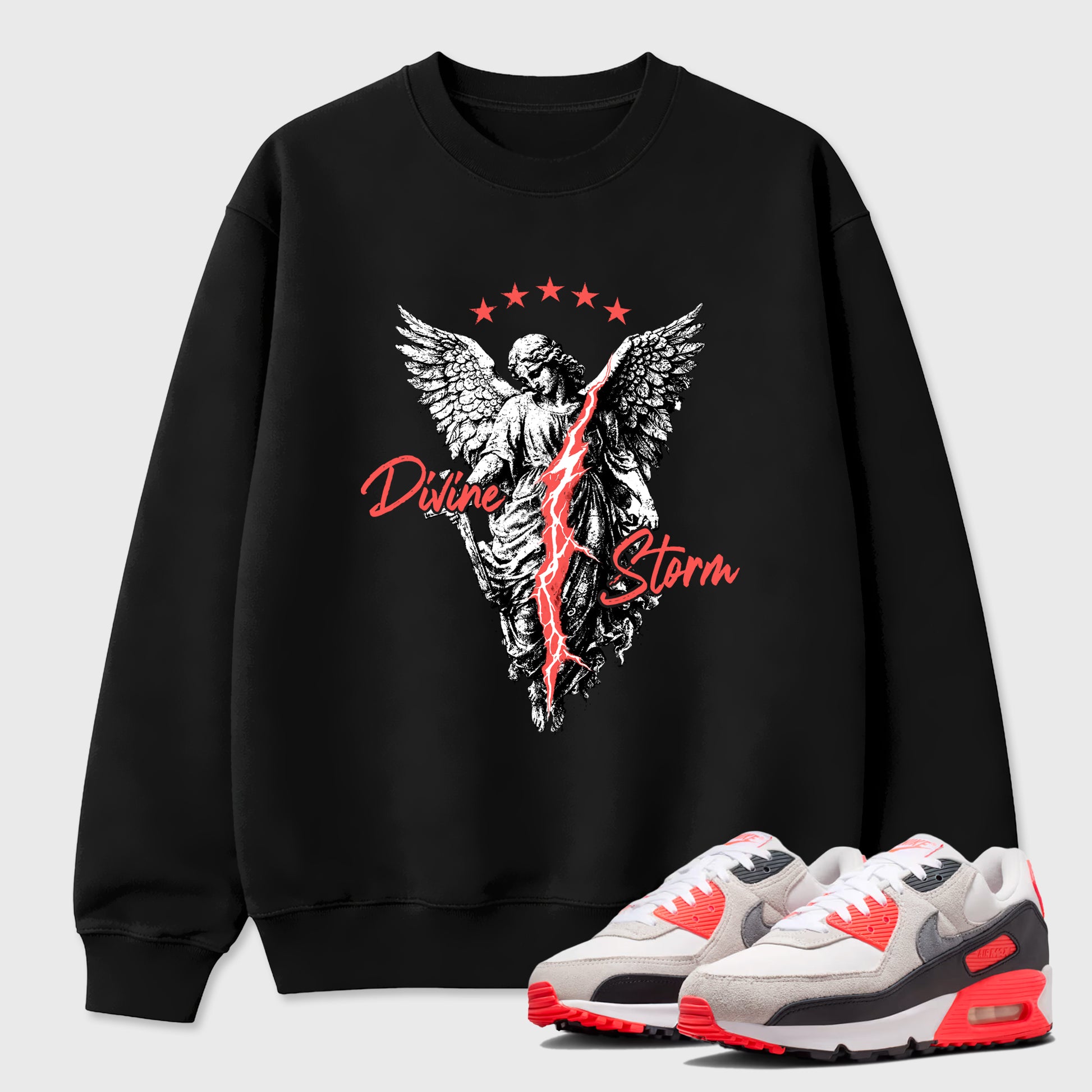 Sneaker match tees – Sneaker Tees To Match Air Max 90 Infrared Shoes – Divine Storm Tee Black 1
