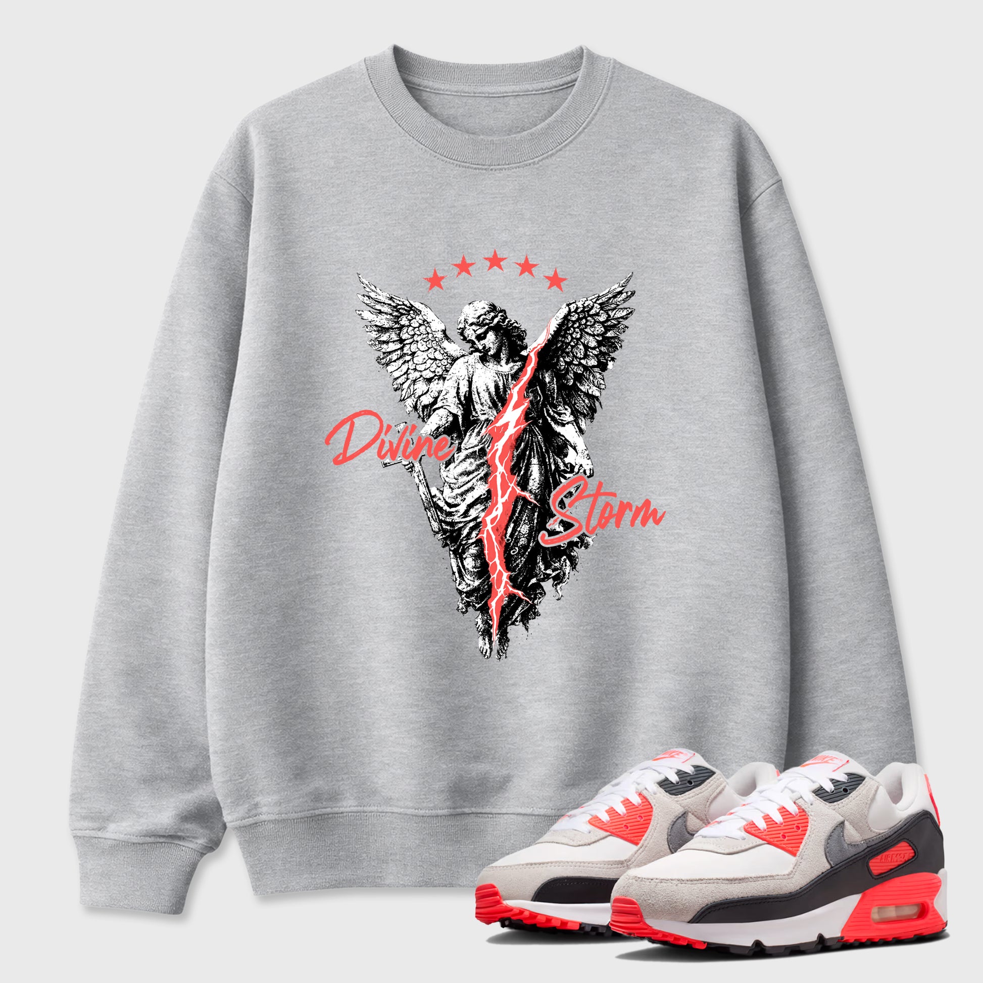 Sneaker match tees – Sneaker Tees To Match Air Max 90 Infrared Shoes – Divine Storm Tee Heather Grey 1