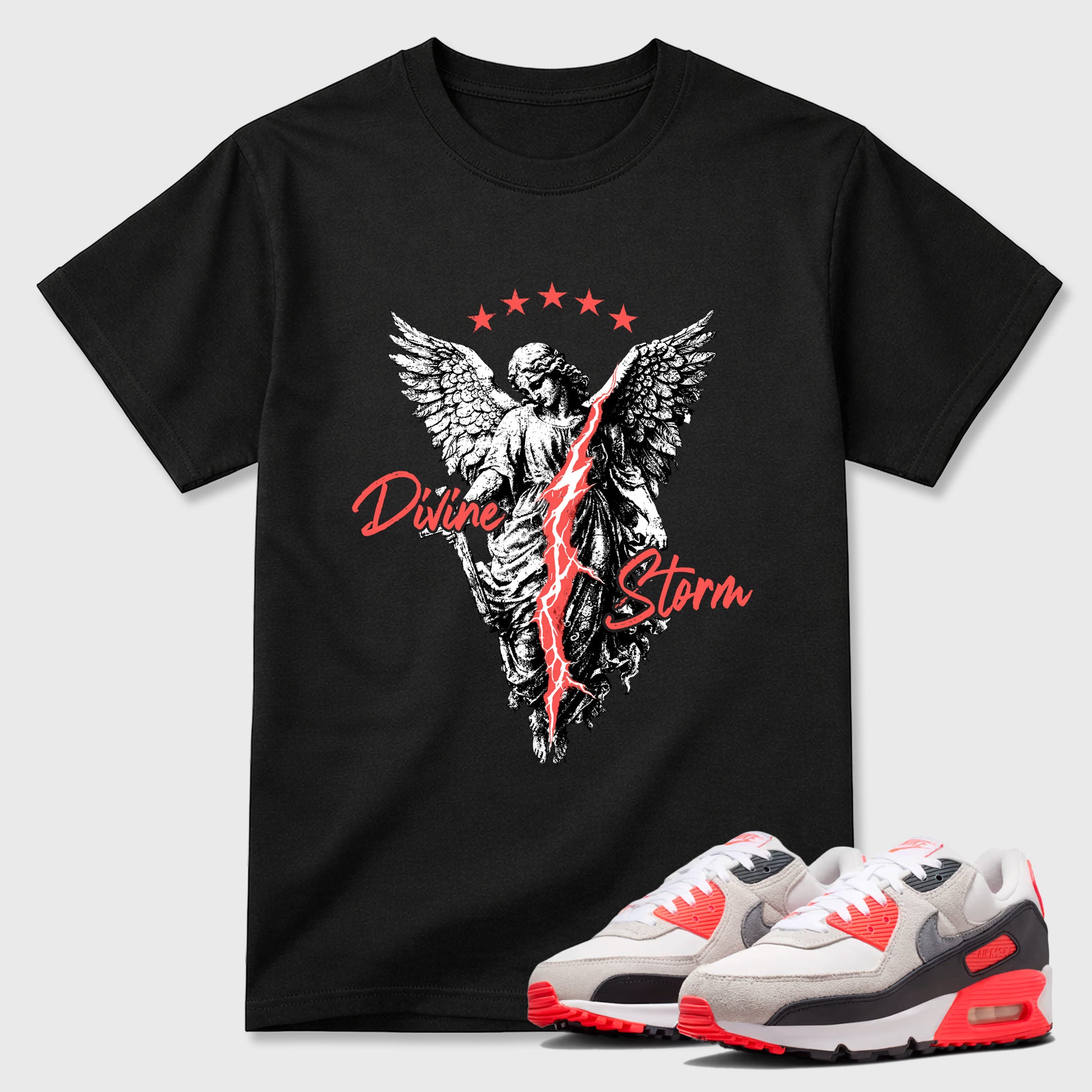 Sneaker match tees – Sneaker Tees To Match Air Max 90 Infrared Shoes – Divine Storm Tee Black 1