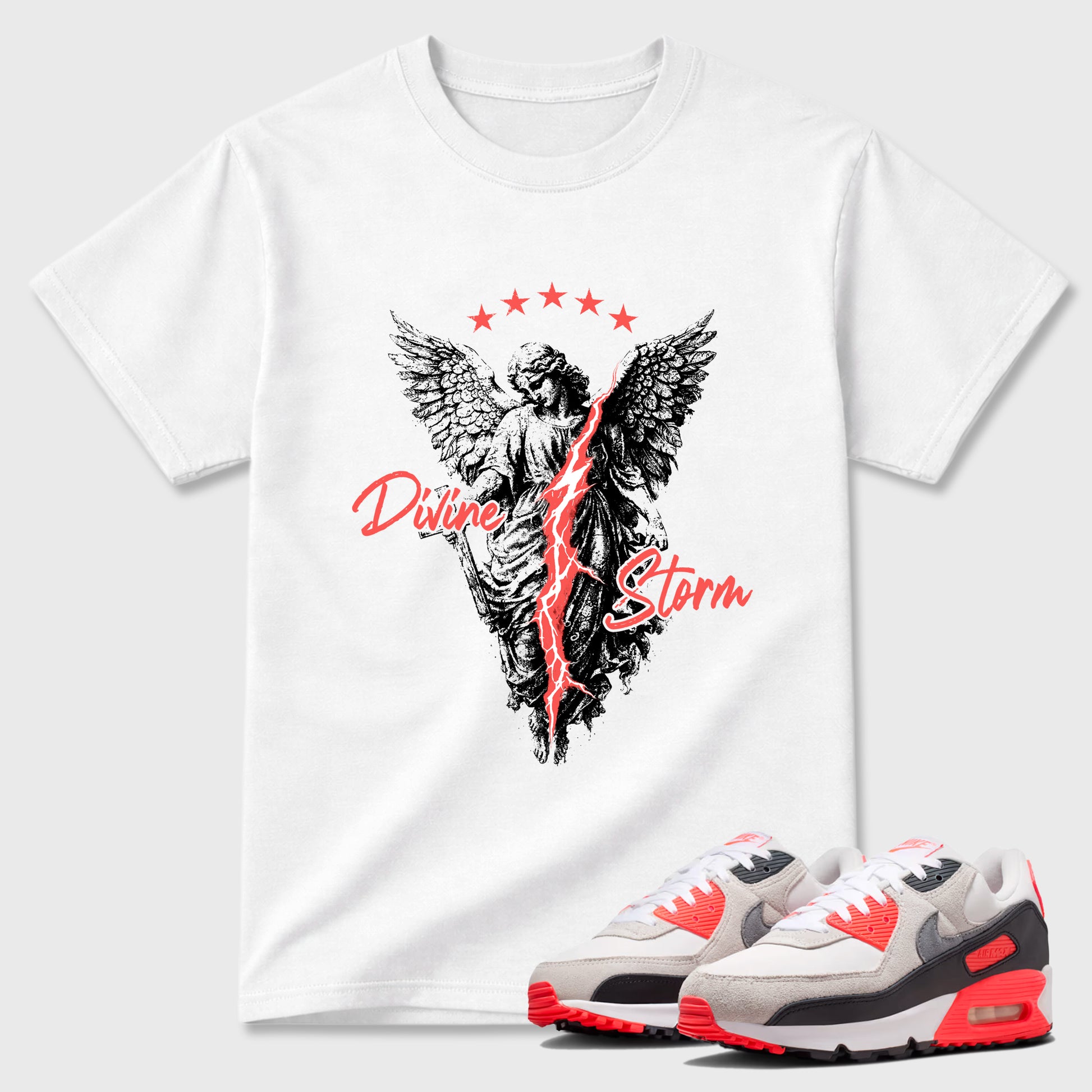 Sneaker match tees – Sneaker Tees To Match Air Max 90 Infrared Shoes – Divine Storm Tee White 1