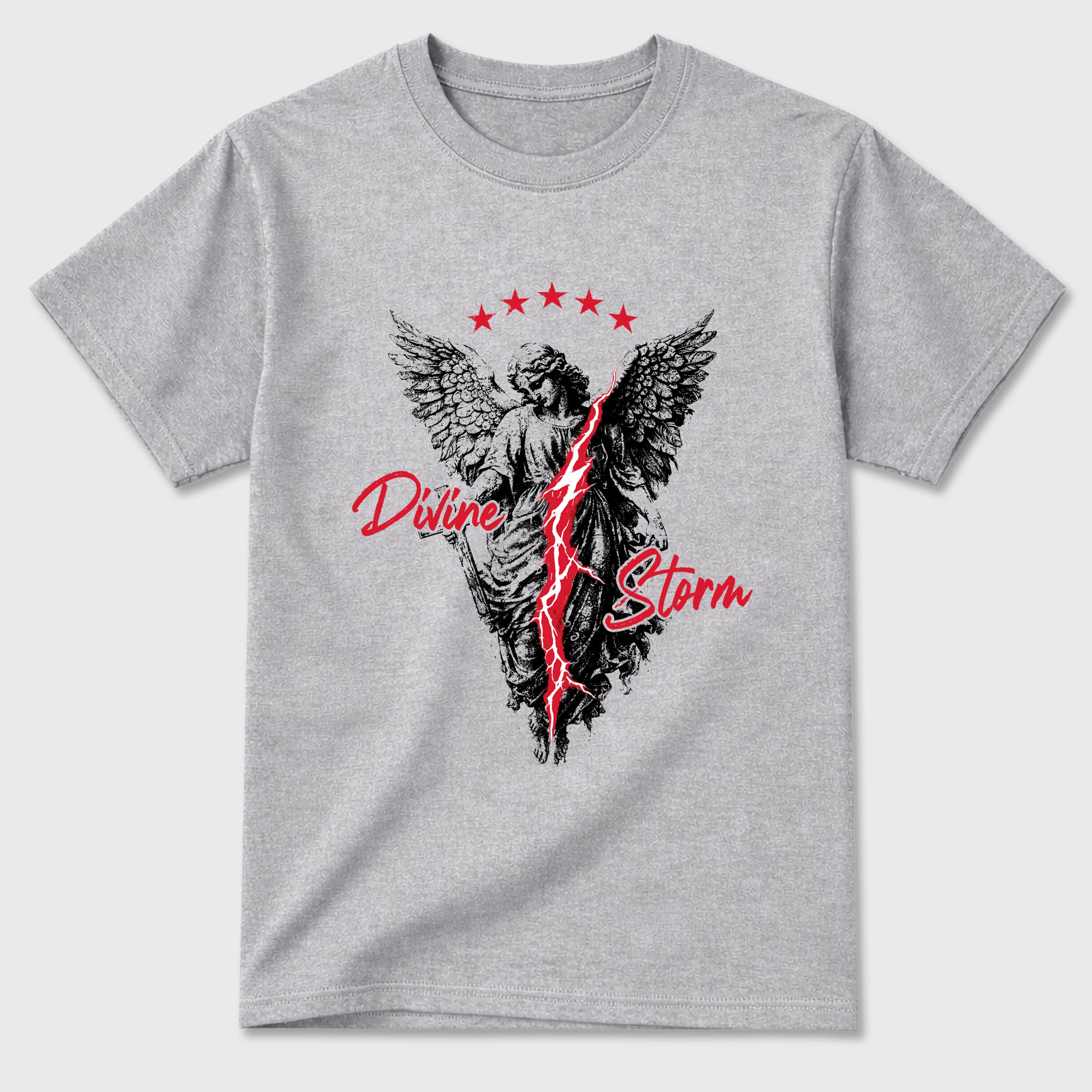 Divine Storm Graphic T-Shirt featuring original streetwear artwork designed to match the Air Max 95 Reverse Solar Red. Heather Grey 2 Graphic T-Shirt.