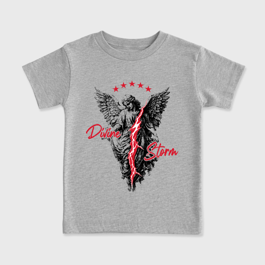 Divine Storm Baby & Kids Graphic T-Shirt featuring original artwork designed to match the Air Max 95 Reverse Solar Red. Heather Grey 2 Kids Graphic Tee.