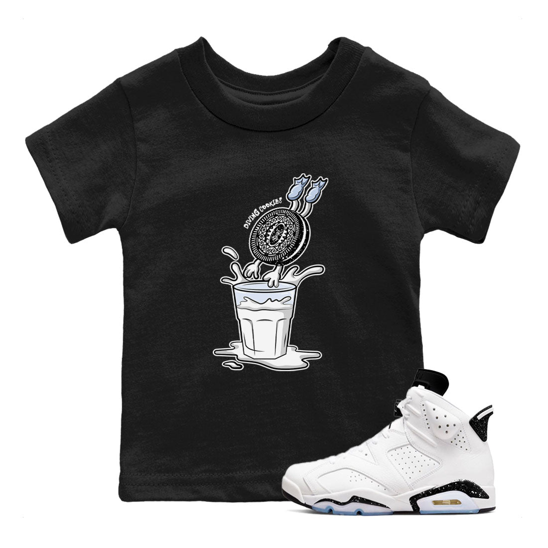 6s White Black shirt to match jordans Diving Cookies sneaker tees Air Jordan 6 White Black SNRT sneaker release tees baby toddler Black 1 cotton Shirt