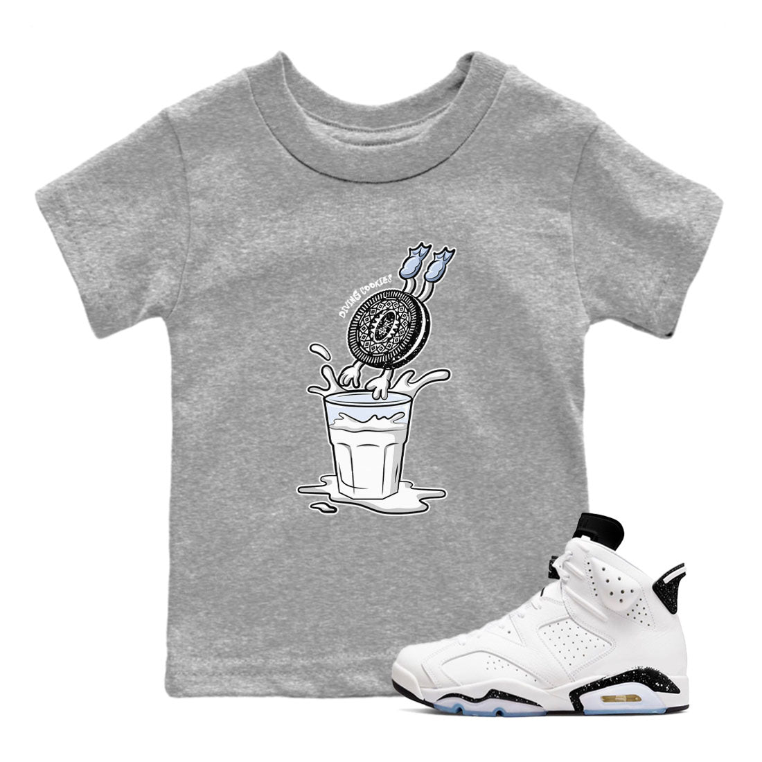 6s White Black shirt to match jordans Diving Cookies sneaker tees Air Jordan 6 White Black SNRT sneaker release tees baby toddler Heather Grey 1 cotton Shirt