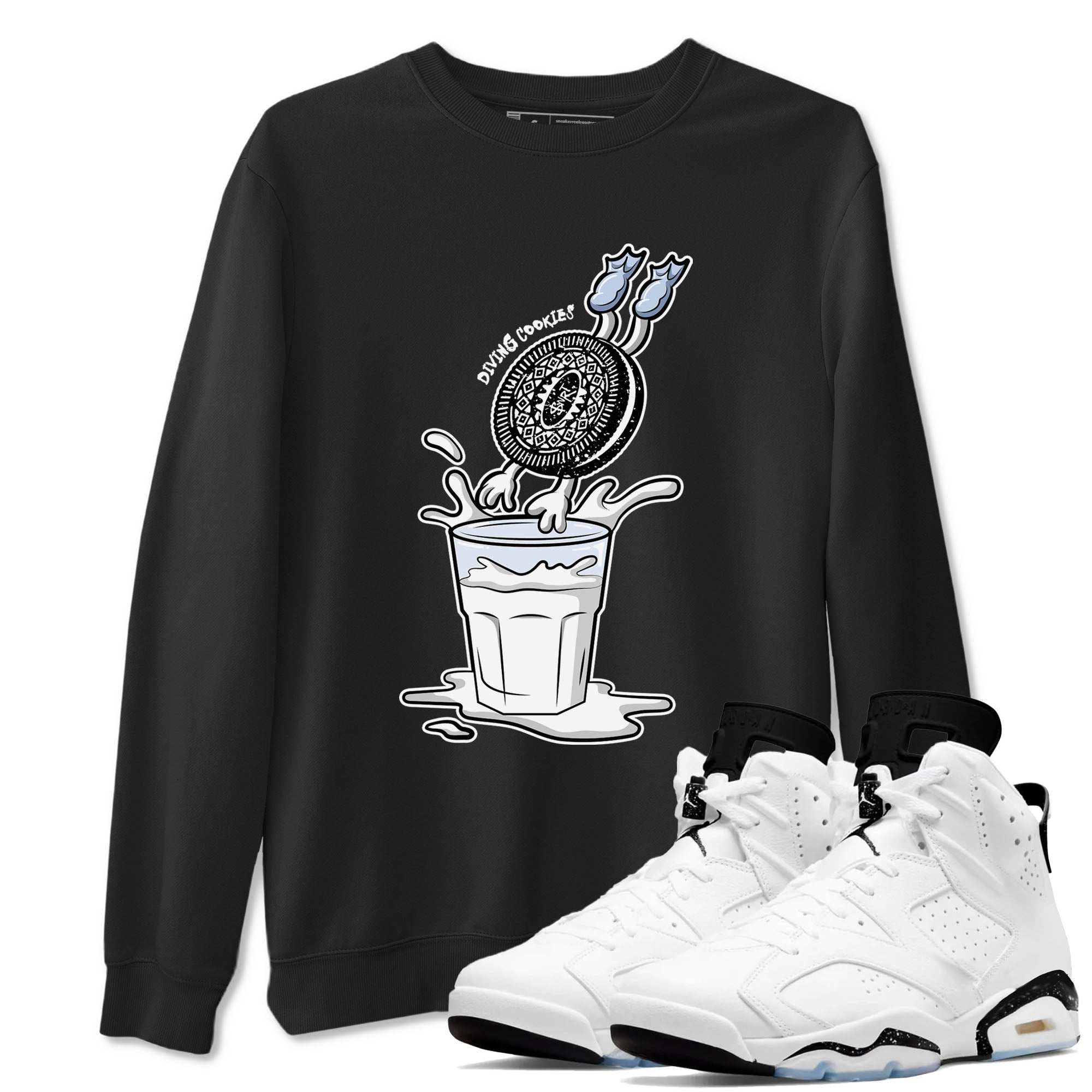 6s White Black shirt to match jordans Diving Cookies sneaker tees Air Jordan 6 White Black SNRT Sneaker Release Tees unisex cotton Black 1 crew neck shirt