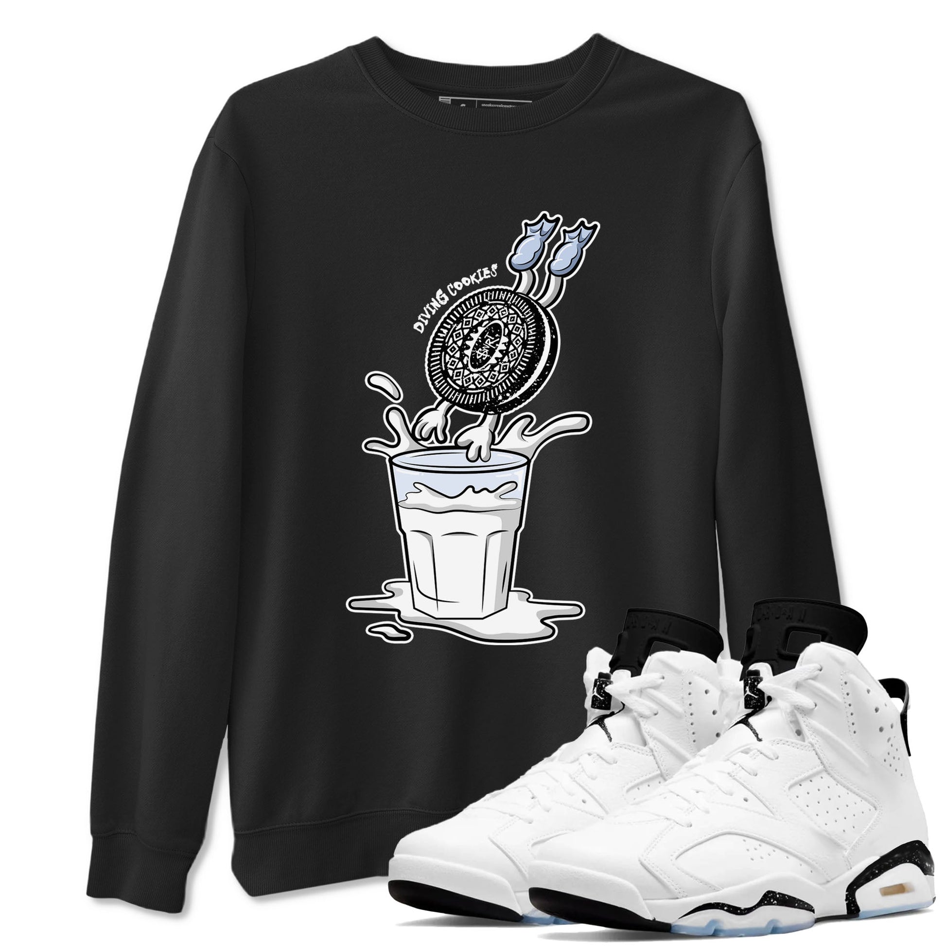 6s White Black shirt to match jordans Diving Cookies sneaker tees Air Jordan 6 White Black SNRT Sneaker Release Tees unisex cotton Black 1 crew neck shirt