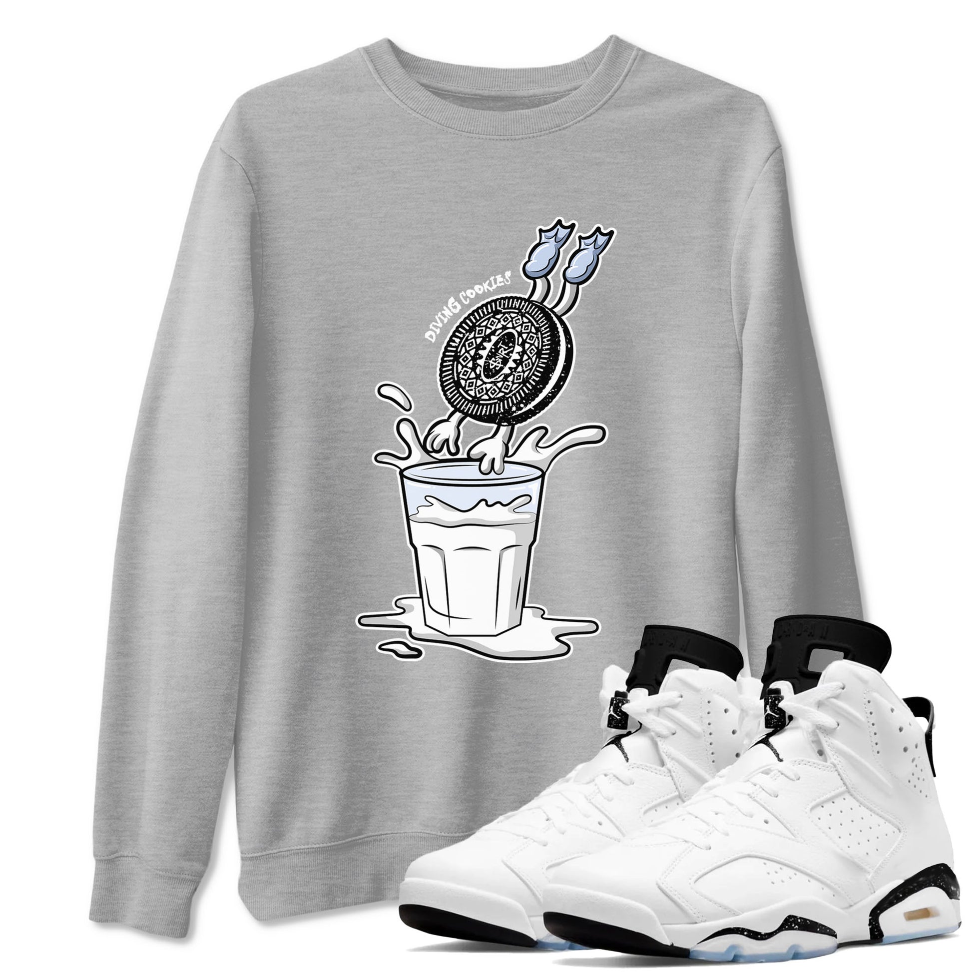 6s White Black shirt to match jordans Diving Cookies sneaker tees Air Jordan 6 White Black SNRT Sneaker Release Tees unisex cotton Heather Grey 1 crew neck shirt