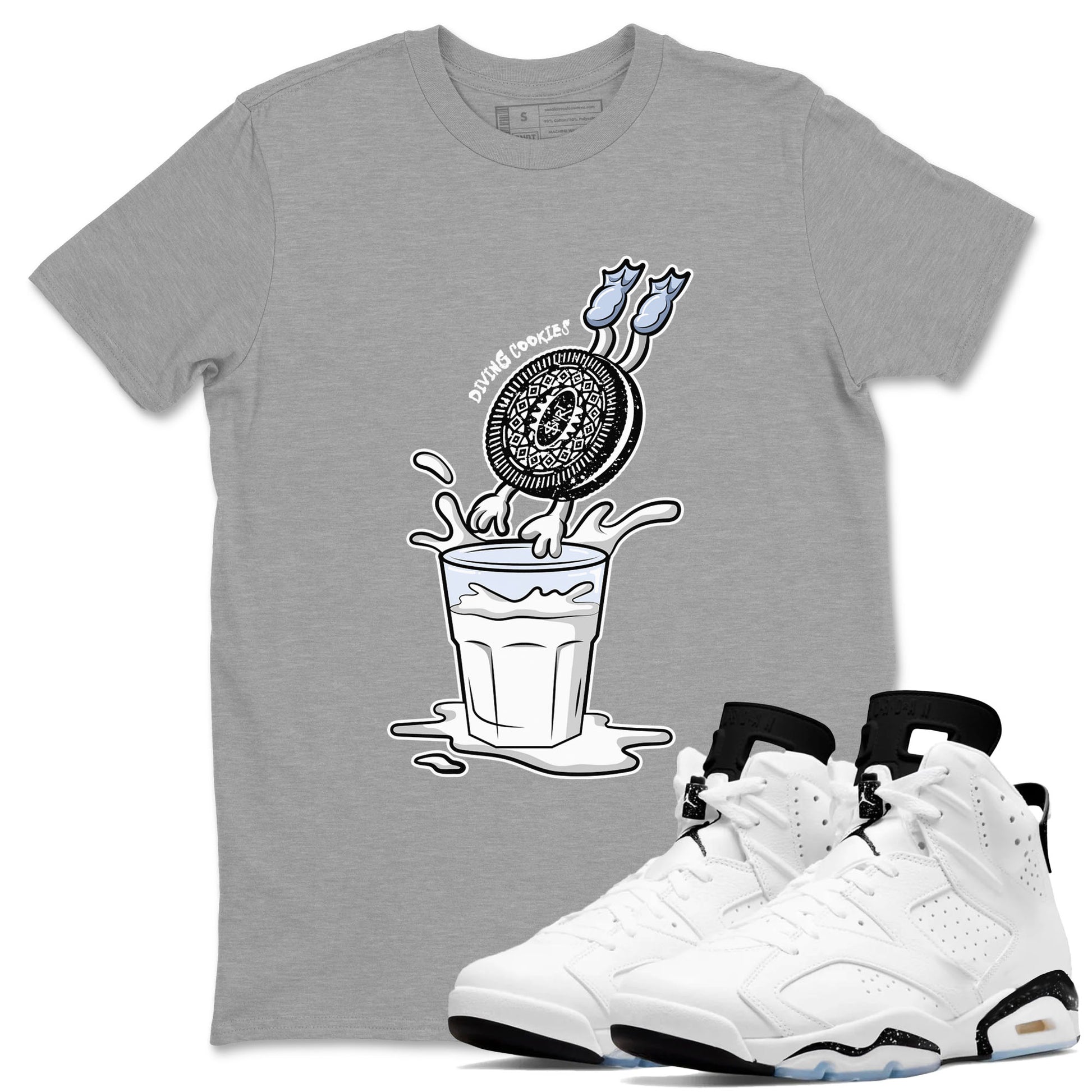 6s White Black shirt to match jordans Diving Cookies sneaker tees Air Jordan 6 White Black SNRT Sneaker Release Tees unisex cotton Heather Grey 1 crew neck shirt